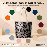 Sac fourre-tout en toile noir à imprimé léopard avec paillettes argentées, personnalisable, grande capacité, réutilisable, à bandoulière, idéal pour cadeau, vente en gros