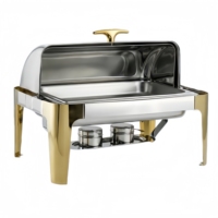 Ensemble de réchauds de luxe à couvercle roulant, chauffe-plats commerciaux en acier inoxydable pour buffet avec supports à combustible, équipement de restauration