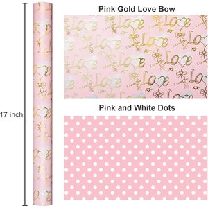 Pink Gold Love Bow Wrapping Paper 17in x 32.8ft Double Side Art Paper For Baby Shower Birthday Valentine's - Product Image 5