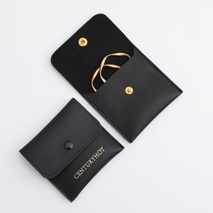Pochette en cuir noir PUPPYSEW de haute qualité, pochette en PU pour bijoux, collier, bague, boucles d'oreilles, emballage, pochette avec logo personnalisé - Product Image 2