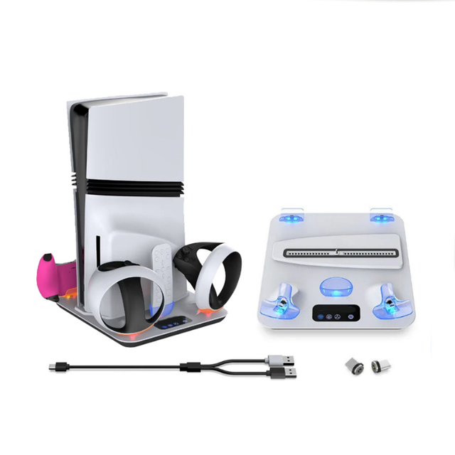 Stand Charger Station Storage Charging Dock for PS5/Slim/Pro Vertical Stand with Cooling Fan Dual Controller Charger