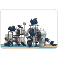 Système de jeu extérieur Nex Playground sur le thème de l'espace aérospatial, toboggans d'escalade en matériau LLDPE, capacité 10 enfants, pour parcs, familles et jardins.