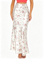 Jupe longue en satin de soie ultra-luxe et jupe décontractée imprimée pour femme, taille haute, élégante et personnalisée, vente en gros