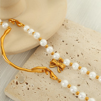 Brazalete Hipoalergénico con Lazo e Imitación de Perlas, Brazalete de Acero de Titanio a la Moda para Reuniones de Amigas