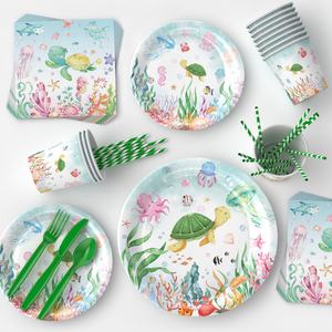 Vaisselle jetable moderne à thème dauphin, très vendue, pour fêtes <span class=keywords><strong>d</strong></span>'anniversaire, comprenant assiettes, gobelets et serviettes - Product Image 3