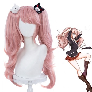 Perruque synthétique de cosplay anime de haute qualité, longue de 60 cm, bouclée, rose, <span class=keywords><strong>Dangan</strong></span> Ronpa, Enoshima Junko, avec 2 queues de cheval, CS-078C - Product Image 3