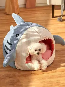 शार्क के आकार का केनेल बिल्ली का बच्चा बिस्तर पनाहगाह बिल्ली घर गर्म नरम आरामदायक अर्ध-बंद बिल्ली कुत्ता