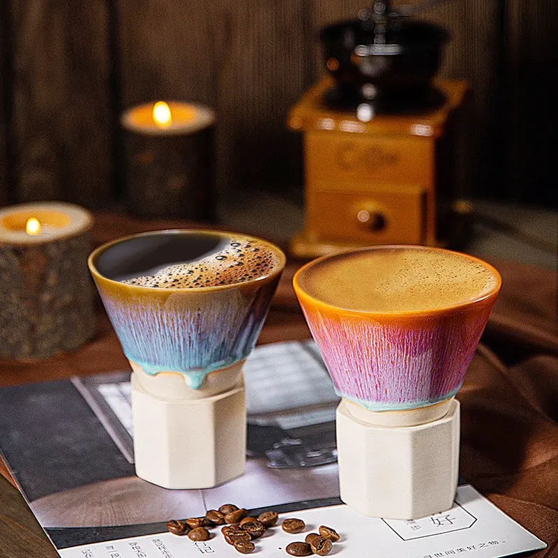 Horno de base de embudo sin asa hecho a mano de Oriente Medio transformado en taza de té de café de cerámica Espresso