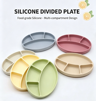 Assiettes à ventouse en silicone de qualité alimentaire sans BPA, avec compartiments et couvercle, anti-déversement, pour l'apprentissage de la propreté, avec forte aspiration