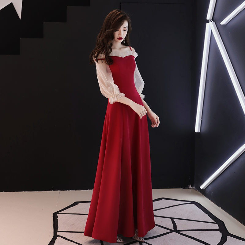 Red Long Sleeve Satin Prom Dress - Elegant Asymmetrical Evening Gown for  Women, Available in Various Sizes and Colors