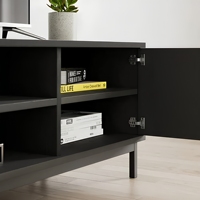 Meuble TV moderne de style Mid-Century en bois massif réglable avec table basse flottante intégrée pour salon – Taille et couleur personnalisables