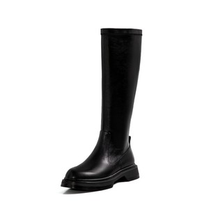 Bottes hautes en cuir pour femmes, style motard, à talon bas ou haut, pour le streetwear et le look cool - Product Image 1