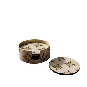 Handcrafted Modern Polished Wooden Round Coasters Natural Wood Beverage Set Drink <b>Mats</b> Coffee Tea Wine Glasses Table <b>Plate</b> Dish - Product Image 1