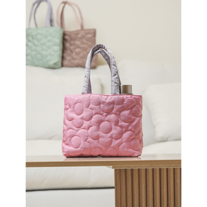 Borsa Tote bicolore imbottita con fodera in cotone chiusura a cerniera e ricamo/decorazione lettera alla moda per tutte le stagioni