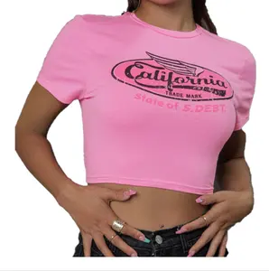 Cropped Shirts Roze Tops Balen T-Shirts Dameskleding 2022 Nieuwe Custom Y 2K Patroon Logo Bedrukt Vrouwen Aangepast Logo Casual