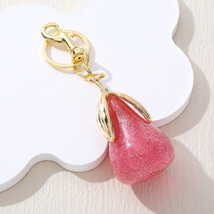 Vendita calda portachiavi di frutta nuovo creativo carino portachiavi con luce pera dorata per borsa ciondolo piccolo regalo gioielli all'ingrosso - Product Image 6