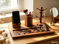 Organisateur de bureau en bois avec porte-stylos, plateau à clés et support pour téléphone, décoration de table pour le bureau, la maison et l'étude