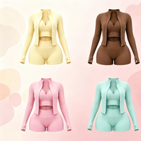 Ensemble 3 pièces pour femmes Y2k avec logo personnalisé, vêtements pour femmes, soutien-gorge de sport, veste à fermeture éclair et short de cycliste taille haute, ensemble de yoga de haute qualité