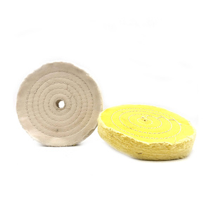 Roue <span class=keywords><strong>de</strong></span> polissage en coton blanc et jaune <span class=keywords><strong>de</strong></span> taille personnalisée pour le bois, le métal, le laiton, l'aluminium, le bronze et la pierre - Product Image 1