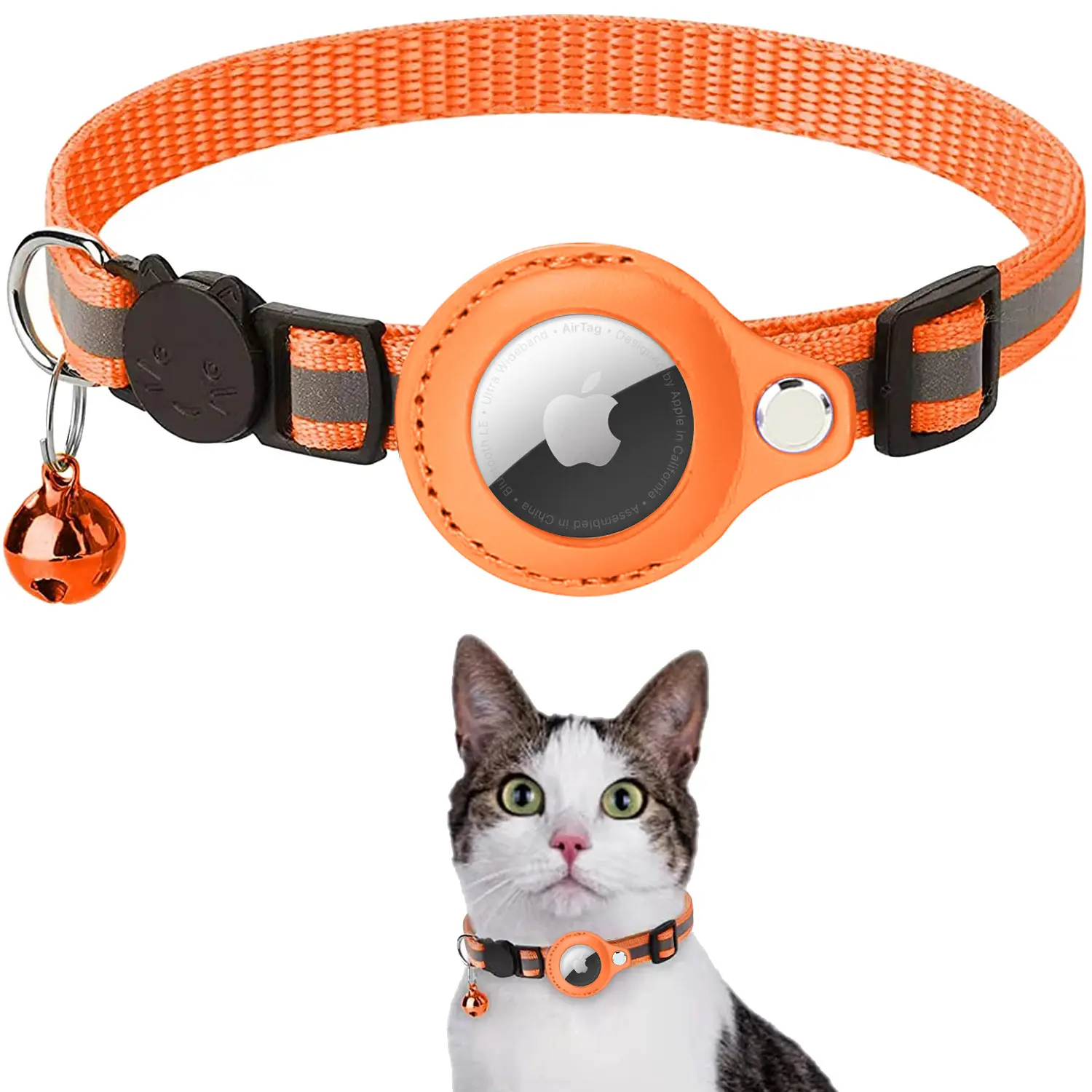 Airtag Tracker cubierta protectora anti-perdida collar de posicionamiento de mascotas gato collar de campana reflectante