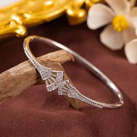 MI MENG Gelang Wanita Berlapis Emas Baja Tahan Karat Kelas Atas Eropa Amerika Desain Geometris Ginkgo Modis