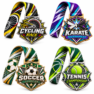 Medallas al por mayor de fábrica, de aleación de zinc, premio 3D dorado, medalla de ciclismo, medallas deportivas de metal personalizadas con cinta. - Product Image 1