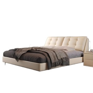 Italian Style Light Luxury Genuine Leather <b>Bed</b> 1.8M High End Modern Upholstered Double Master Bedroom <b>Bed</b> With <b>Soft</b> Backrest - Product Image 5