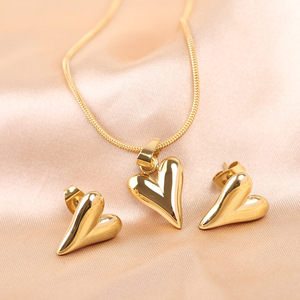 Ensemble collier et boucles d'oreilles en forme de cœur pour femmes, bijoux à la mode en alliage de Zinc, 17Mm 15Mm, occasion cadeau - Product Image 1