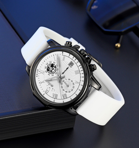 Comfortable silicone strap textured <b>case</b> wave-patterned dial casual chronograph function sporty and versatile style - Product Image 1
