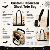 Tas Tote Bordir Hantu Halloween Kustom, Tas Belanja Kanvas Lucu dan Seram yang Dipersonalisasi, Tas Hadiah Halloween Kanvas Tebal