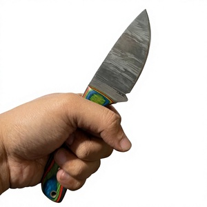 Cuchillo de hoja fija Drop Point de acero de Damasco forjado con mango de madera Pakka azul, personalizable para caza, camping y supervivencia, 3 años de garantía. - Product Image 2