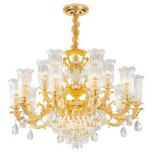 Lámpara de araña de cristal de estilo europeo, fuente de luz LED E27 redonda de múltiples cabezales para sala de estar, dormitorio, comedor, uso doméstico - Product Image 4