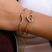 Valentijnsdaggeschenken 2026 Groothandel RVS Stapelbare Armbanden Dames Verguld Hartvormig Strass Kraal Armband