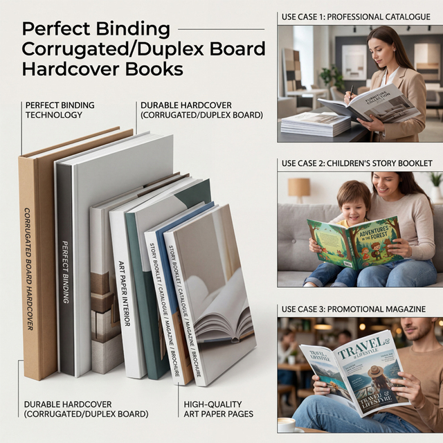 XJY Perfect Binding Hardcover Booklet Printing, Magazine, Brochure and Catalogue Printing with Corrugated and Art Paper Material