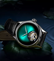 Montre mécanique tourbillon lumineuse 43 mm, cadran en cristal saphir, pierre naturelle, boîtier en acier inoxydable, bracelet en cuir 20 mm, luxe