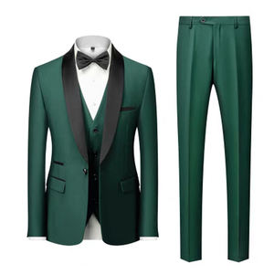Ensemble de costumes d'affaires pour hommes en 3 pièces, noir et vert, gilet à col en V avec <span class=keywords><strong>pantalon</strong></span> et veste pour mariages et cérémonies - Product Image 4