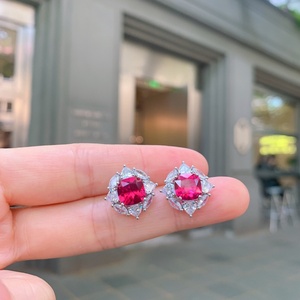 Fashion Square 12*12mm Red Zircon Romantic Necklace Ring <b>Earrings</b> 3-Piece Eco-friendly Copper Valentine Gift <b>Set</b> With Jewellery - Product Image 5