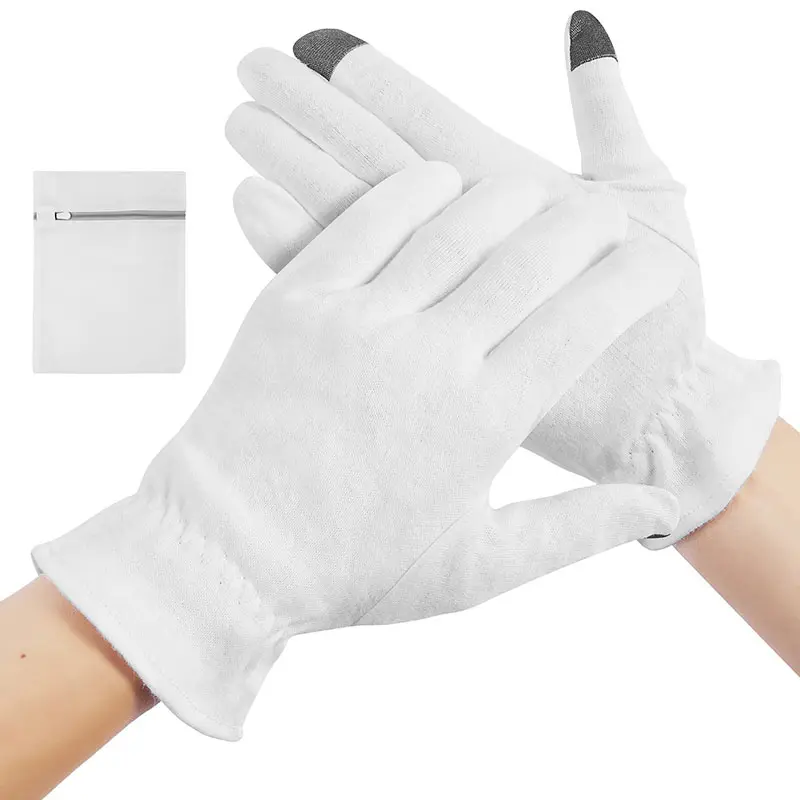 Sarung tangan katun putih wanita, sarung tangan layar sentuh kosmetik tangan kering malam terapi pelembab sarung tangan katun putih untuk eksim