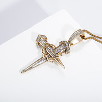 Bijoux hip Hop en or 14k glacé, collier couronne d'épine, croix d'ongle, collier de poignard, collier de croix d'ongle