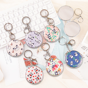 Miroir de poche pliable rond double face en verre HD, imprimé panda grimpeur et bambou, porte-clés et breloque de sac, en gros - Product Image 2