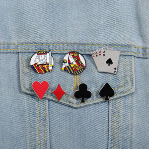 Spielkarten Emaille Pins Benutzer definierte Poker König Königin Spaten Herz Club Broschen Revers Abzeichen Schmuck Geschenk - Product Image 1