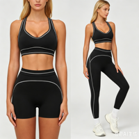 Ensemble de yoga court avec soutien-gorge de sport à double bretelle et maintien élevé, tenue de fitness et de course pour femme