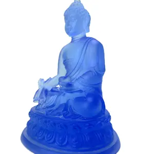 Customized Pharmacist Buddha Colorfu Crystal Crafts Glass Giant Buddha Statue For Decoration