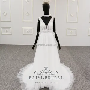 Custom Tulle V-neck Vestido De Novia Catwalks Aline Wedding Dress Gown Haute Couture Robe De Marie
