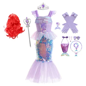 Küçük denizkızı Ariel prenses kız elbise peruk çocuklar cadılar bayramı doğum günü partisi Cosplay kıyafet fantezi küçük denizkızı kostümleri kız için