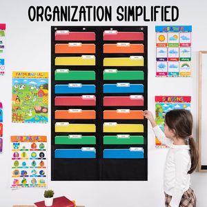 20 Pocket File Chart 28x46 Wall Mounted Organizer Black Office Storage Solution Behind Doors On Walls - Product Image 4