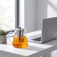 Théière en verre borosilicate résistant à la chaleur avec infuseur amovible en acier inoxydable, bouilloire à thé en verre pour thé en vrac et thé fleuri