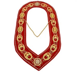 <b>Red</b> Velvet Masonic Collar Gold Plated Chain With Enamel Medallions Religious Theme Irregular Shape Art Collectible - Product Image 3