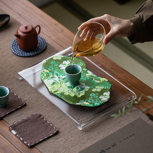 Transparent Glass Dry Brewing Tray Irregular Shape Heat Resistant For Kung Fu <b>Tea</b> <b>Set</b> Small <b>Tea</b> Tray With Lid - Product Image 3