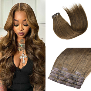 Extensions de <span class=keywords><strong>cheveux</strong></span> à clipser sans couture, <span class=keywords><strong>cheveux</strong></span> humains brésiliens Remy, 6 pièces, blond foncé, double trame machine, tête entière, pointes naturelles double drawn - Product Image 1